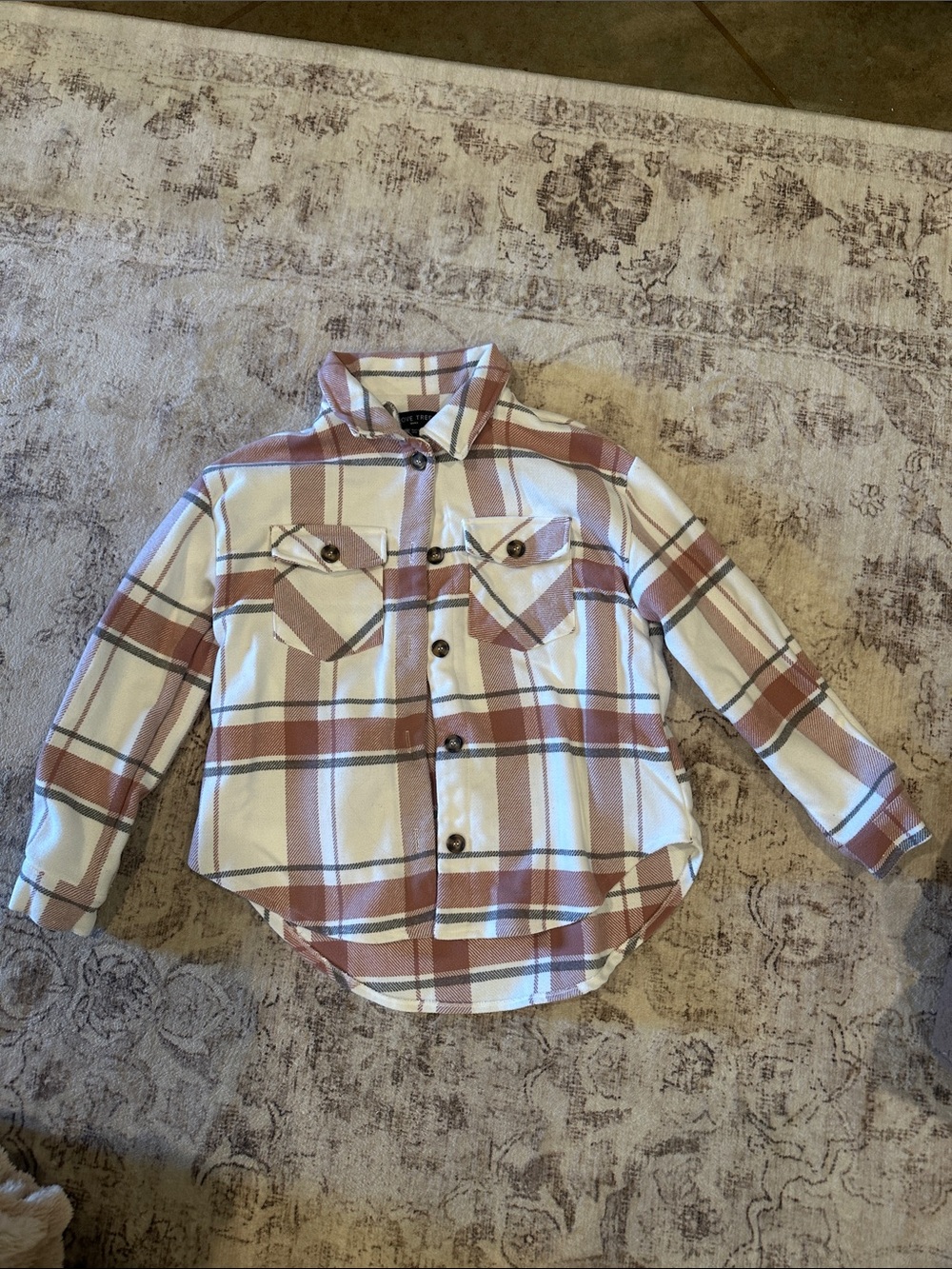 Kids Plaid Button-Front Shirt Jacket - Cream & Brown